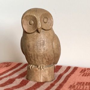 Solid wood carved barn owl statue